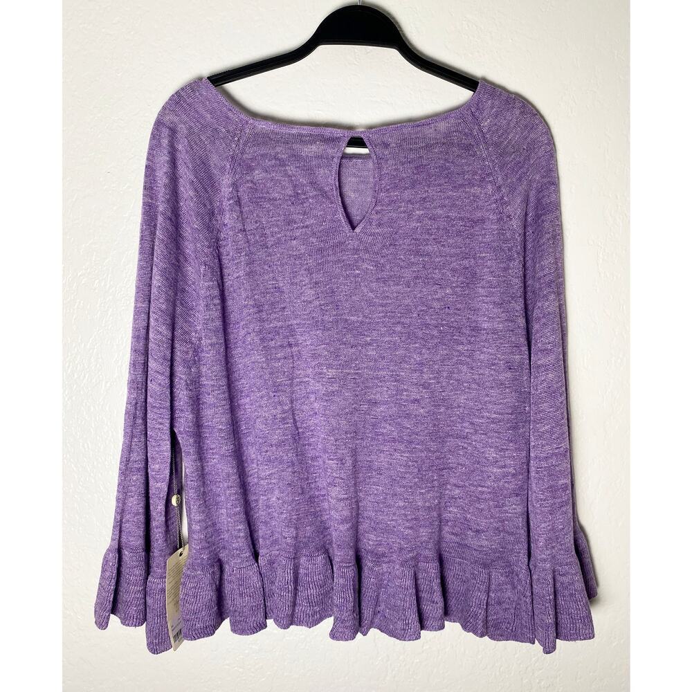 Margaret O'Leary Womens Flounce Italian Linen Lightweight Sweater Blouse Ruffle - Picture 3 of 8